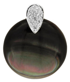DIAMOND & AAA BLACK MOTHER OF PEARL 14KT WHITE GOLD 3D ROUND PEAR SHAPE PENDANT