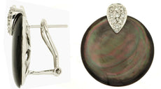 ESTATE .18CT DIAMOND & AAA MOTHER OF PEARL 14K WHITE GOLD ROUND CLIP ON EARRINGS
