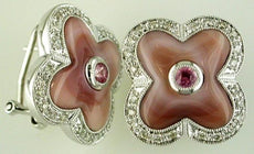 .54CT DIAMOND & PINK SAPPHIRE & MOTHER OF PEARL 14KT WHITE GOLD FLOWER EARRINGS