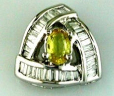 .60CT DIAMOND & AAA YELLOW SAPPHIRE 14KT WHITE GOLD 3D OVAL & BAGUETTE PENDANT