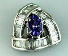 .50CT DIAMOND & AAA TANZANITE 14KT WHITE GOLD OVAL & BAGUETTE TRIANGULAR PENDANT