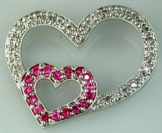 .53CT DIAMOND & AAA PINK SAPPHIRE 14KT WHITE GOLD 3D DOUBLE HEART LOVE PENDANT
