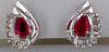 1.3CT DIAMOND & AAA RUBY 14KT WHITE GOLD 3D PEAR SHAPED & BAGUETTE STUD EARRINGS