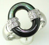 ESTATE 0.08CT DIAMOND & AAA BLACK MOTHER OF PEARL 14KT WHITE GOLD OVAL FUN RING