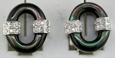 .15CT DIAMOND & AAA BLACK MOTHER OF PEARL 14KT WHITE GOLD OVAL HANGING EARRINGS