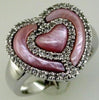 ESTATE .38CT DIAMOND & AAA PINK MOTHER OF PEARL 14KT WHITE GOLD 3D HEART RING