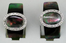 ESTATE 0.15CT DIAMOND & MOTHER OF PEARL 14KT WHITE GOLD 3D OVAL HANGING EARRINGS