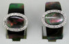 ESTATE 0.15CT DIAMOND & MOTHER OF PEARL 14KT WHITE GOLD 3D OVAL HANGING EARRINGS