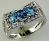 1.47CT DIAMOND & AAA BLUE TOPAZ 14KT WHITE GOLD 3D PRINCESS & ROUND MENS RING