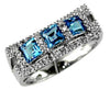1.47CT DIAMOND & AAA BLUE TOPAZ 14K WHITE GOLD PRINCESS & ROUND 3 STONE FUN RING