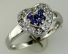 ESTATE .27CT DIAMOND & AAA SAPPHIRE 14KT WHITE GOLD 3D DOUBLE HEART LOVE RING