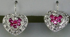 0.44CT DIAMOND & PINK SAPPHIRE 14KT WHITE GOLD HEART LEVERBACK HANGING EARRINGS