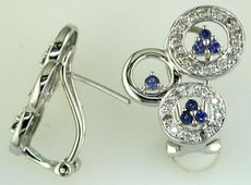 .63CT DIAMOND & AAA SAPPHIRE 14KT WHITE GOLD CIRCULAR CLIP ON HANGING EARRINGS