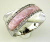 ESTATE WIDE .16CT DIAMOND & AAA PINK MOTHER OF PEARL 14KT WHITE GOLD 3D FUN RING