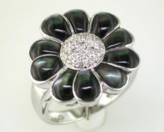 ESTATE .15CT DIAMOND & AAA MOTHER OF PEARL 14KT WHITE GOLD 3D FLOWER FUN RING