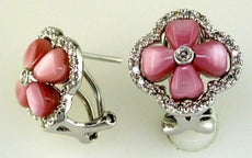 .30CT DIAMOND & AAA PINK MOTHER OF PEARL 14K WHITE GOLD FLOWER CLIP ON EARRINGS