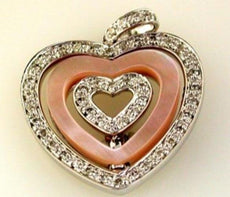 .25CT DIAMOND & AAA PINK MOTHER OF PEARL 14KT 2 TONE GOLD TRIPLE HEART PENDANT