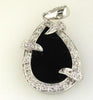 ESTATE .20CT DIAMOND & AAA ONYX 14KT WHITE GOLD 3D CLASSIC TEAR DROP FUN PENDANT