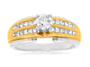 .95CT DIAMOND 14KT 2 TONE GOLD 3D ROUND AND PRINCESS CUT CLASSIC ENGAGEMENT RING