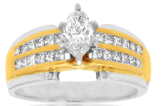 1.05CT DIAMOND 14KT WHITE GOLD MARQUISE & PRINCESS 2 ROW CLASSIC ENGAGEMENT RING