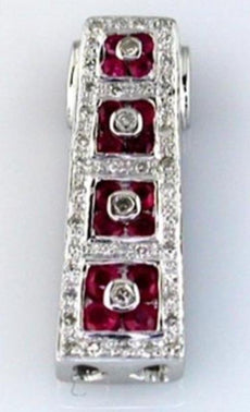 1.20CT DIAMOND & AAA RUBY 14KT WHITE GOLD 3D SQUARE JOURNEY BAR FLOATING PENDANT