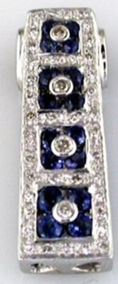 1.20CT DIAMOND & AAA SAPPHIRE 14KT WHITE GOLD 3D FLOWER SQUARE JOURNEY PENDANT