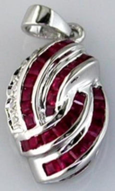 1.12CT DIAMOND & AAA RUBY 14KT WHITE GOLD 3D ROUND & PRINCESS MULTI ROW PENDANT