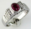 ESTATE 1.02CT DIAMOND & AAA RUBY 14KT WHITE GOLD 3D OVAL BEZEL ENGAGEMENT RING
