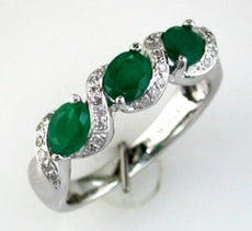 1.29CT DIAMOND & AAA EMERALD 14KT WHITE GOLD OVAL 3 STONE SWIRL ANNIVERSARY RING