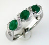 1.29CT DIAMOND & AAA EMERALD 14KT WHITE GOLD OVAL 3 STONE SWIRL ANNIVERSARY RING