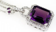 4.54CT DIAMOND & AAA AMETHYST 14KT WHITE GOLD EMERALD CUT & ROUND HALO PENDANT