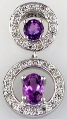 .85CT DIAMOND & AAA AMETHYST 14KT WHITE GOLD 3D OVAL & ROUND FLOATING PENDANT