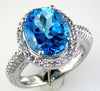 ESTATE 6.17CT DIAMOND & AAA BLUE TOPAZ 14KT WHITE GOLD 3D OVAL HALO FUN RING