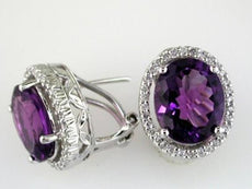 LARGE 6.37CT DIAMOND & AAA AMETHYST 14K WHITE GOLD OVAL & ROUND CLIP ON EARRINGS