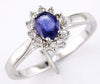 ESTATE .55CT DIAMOND & AAA SAPPHIRE 14KT WHITE GOLD 3D OVAL & ROUND FLOWER RING