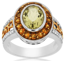2.40CT DIAMOND & AAA CITRINE & AAA LEMON QUARTZ 14KT WHITE GOLD 3D OVAL FUN RING