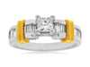 .95CT DIAMOND 14KT 2 TONE GOLD 3D PRINCESS AND BAGUETTE CLASSIC ENGAGEMENT RING