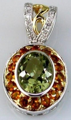 .23CT DIAMOND & AAA CITRINE & LEMON QUARTZ 14KT WHITE GOLD 3D OVAL FUN PENDANT