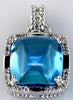ESTATE 7.35CT DIAMOND & AAA BLUE TOPAZ 14K WHITE GOLD 3D SQUARE HALO FUN PENDANT