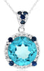 4.55CT DIAMOND & AAA SAPPHIRE & BLUE TOPAZ 14KT WHITE GOLD 3D ROUND HALO PENDANT