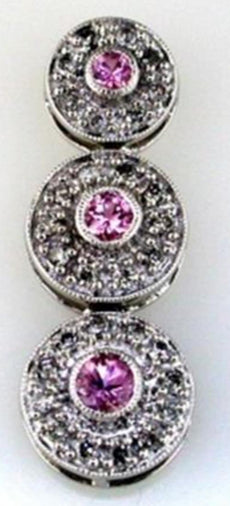 .88CT DIAMOND & AAA PINK SAPPHIRE 14KT WHITE GOLD 3D ROUND HALO JOURNEY PENDANT