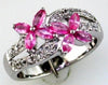 ESTATE 1.20CT DIAMOND & AAA PINK SAPPHIRE 14KT WHITE GOLD DOUBLE FLOWER FUN RING