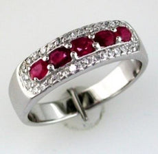 .97CT DIAMOND & AAA RUBY 14K WHITE GOLD 3D OVAL & ROUND 5 STONE ANNIVERSARY RING