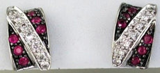 .44CT DIAMOND & AAA RUBY 14KT WHITE GOLD 3D DIAGONAL SQUARE STUD EARRINGS