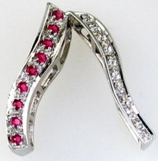 .29CT DIAMOND & AAA RUBY 14K WHITE GOLD 3D DOUBLE SWIRL FUN FLOATING PENDANT