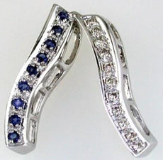 .29CT DIAMOND & AAA SAPPHIRE 14K WHITE GOLD 3D DOUBLE SWIRL FUN FLOATING PENDANT