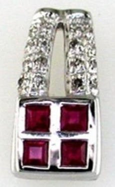 .30CT DIAMOND & AAA RUBY 14KT WHITE GOLD 3D ROUND & PRINCESS SQUARE PENDANT