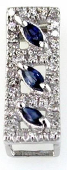 .63CT DIAMOND & AAA SAPPHIRE 14K WHITE GOLD MARQUISE & ROUND RECTANGULAR PENDANT