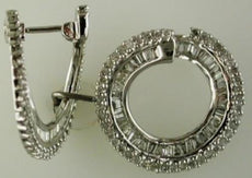 1.50CT DIAMOND 14KT WHITE GOLD 3D ROUND & BAGUETTE CIRCLE OF LIFE HOOP EARRINGS
