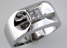 .25CT DIAMOND 14KT WHITE GOLD 3D PRINCESS 4 STONE INVISIBLE BOW SHAPE MENS RING